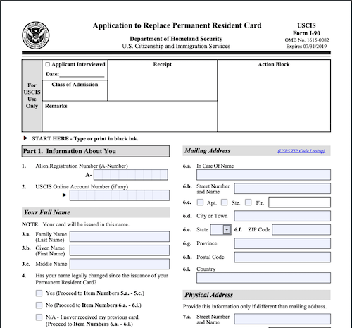 Form I-90 - Expired Green Card Renewal Application