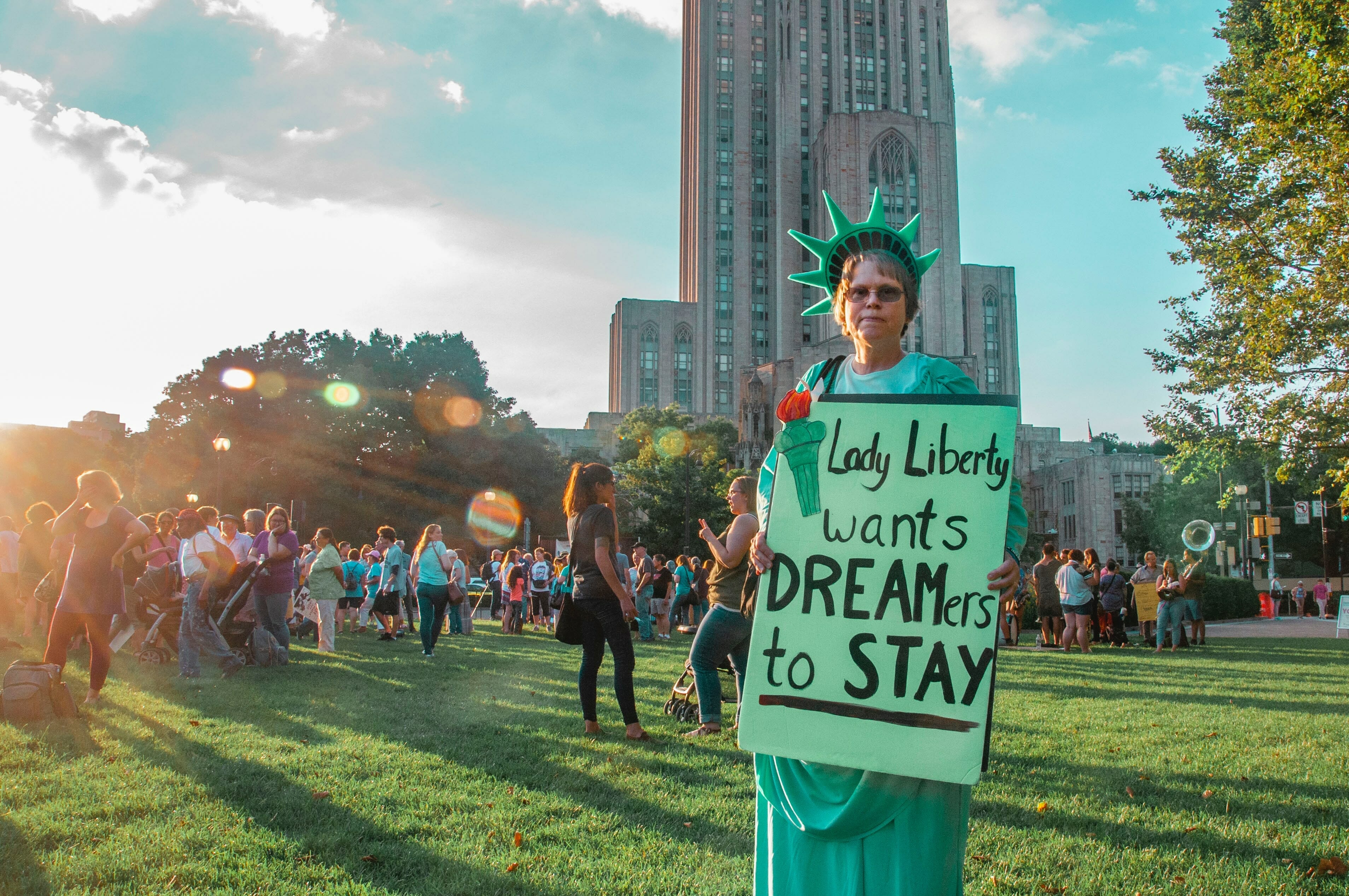 A woman protests DACA.