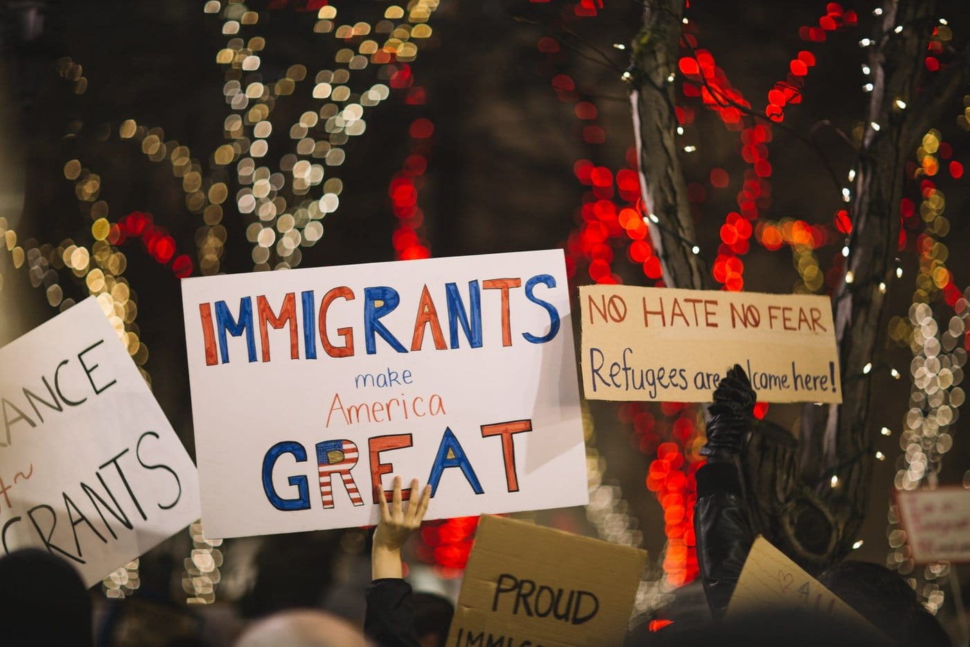 People protesting harsh immigration policies. 