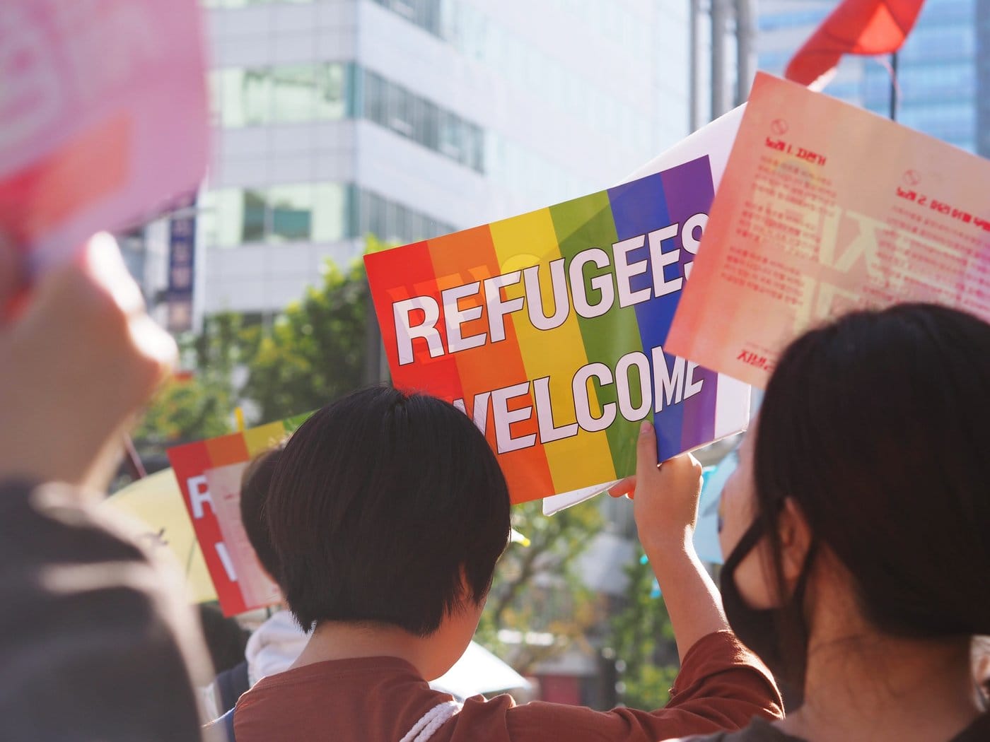 Protesters in support of refugees. 