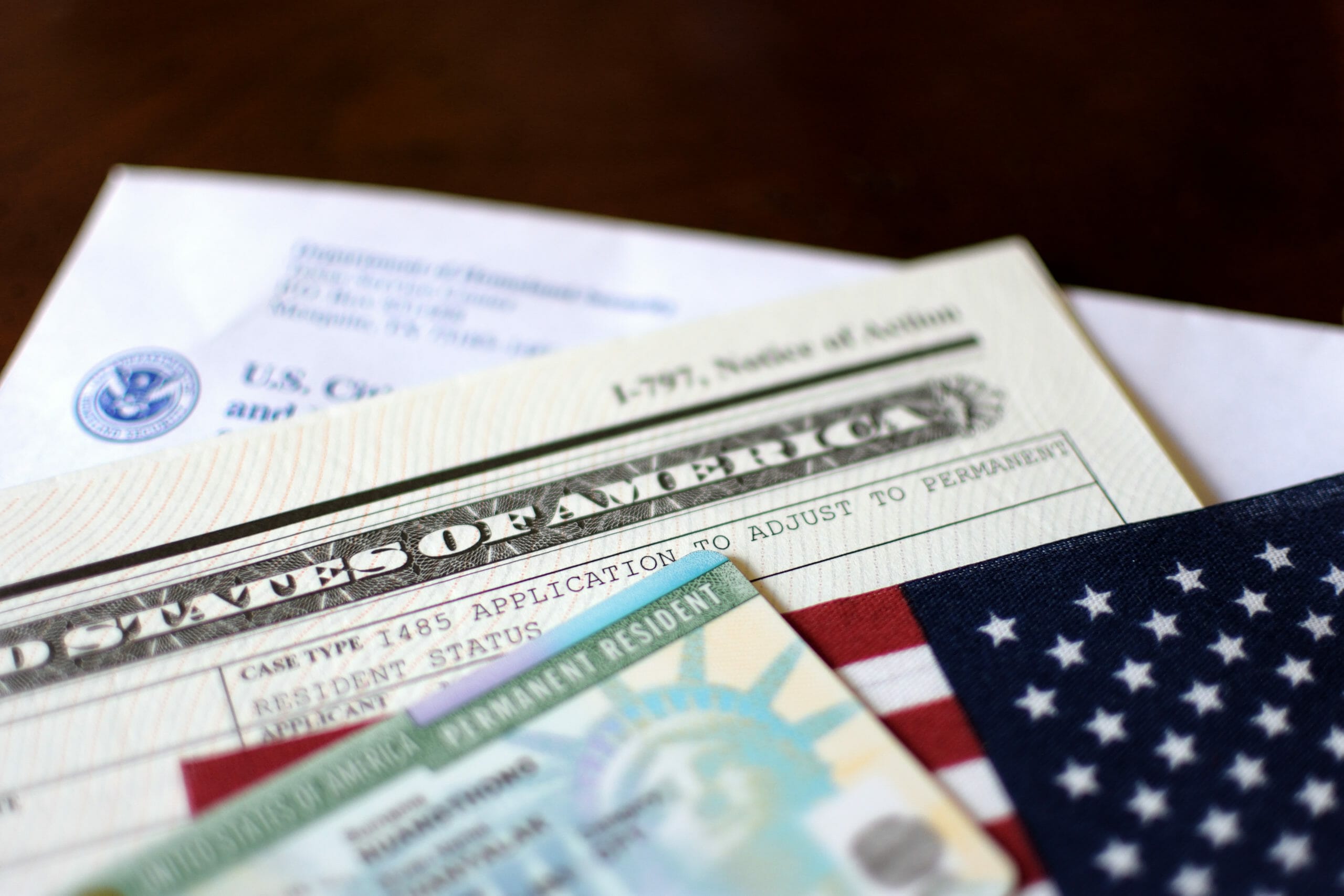 A green card and green card application form. 