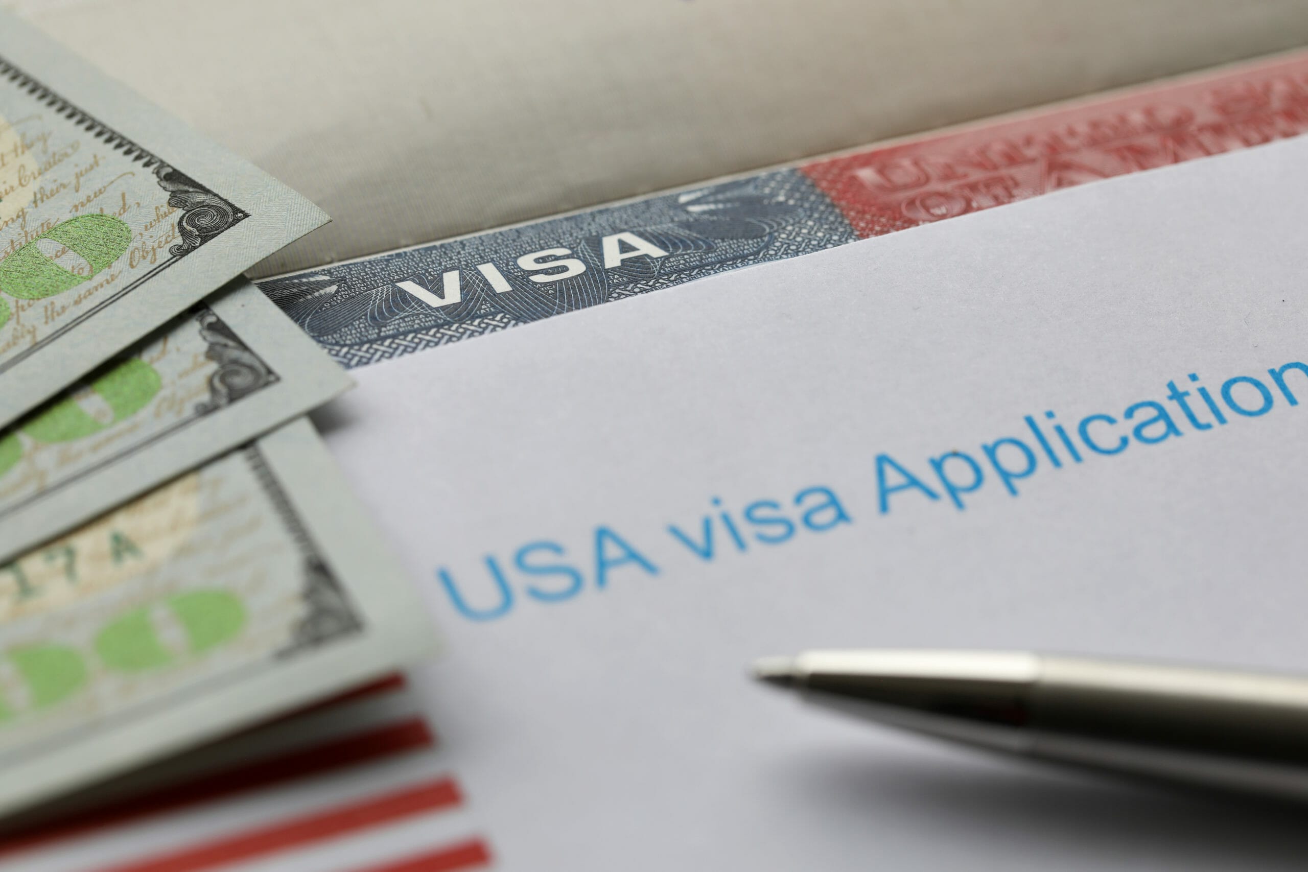 A U.S. visa application and money.