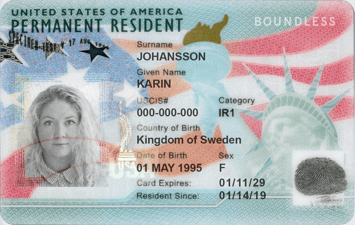 Sample permanent resident card