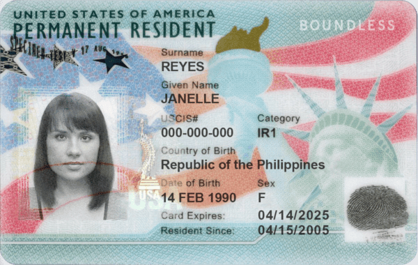 Sample permanent resident card