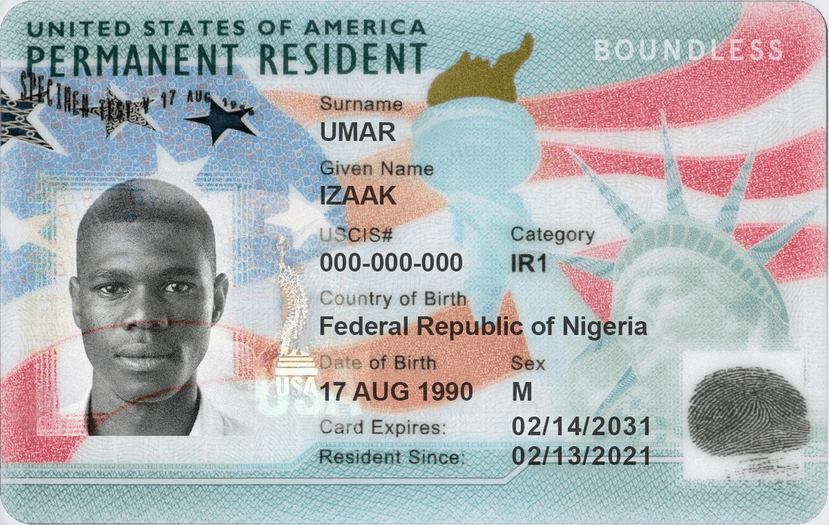 Sample permanent resident card