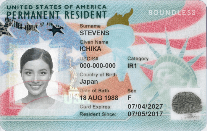 Sample permanent resident card