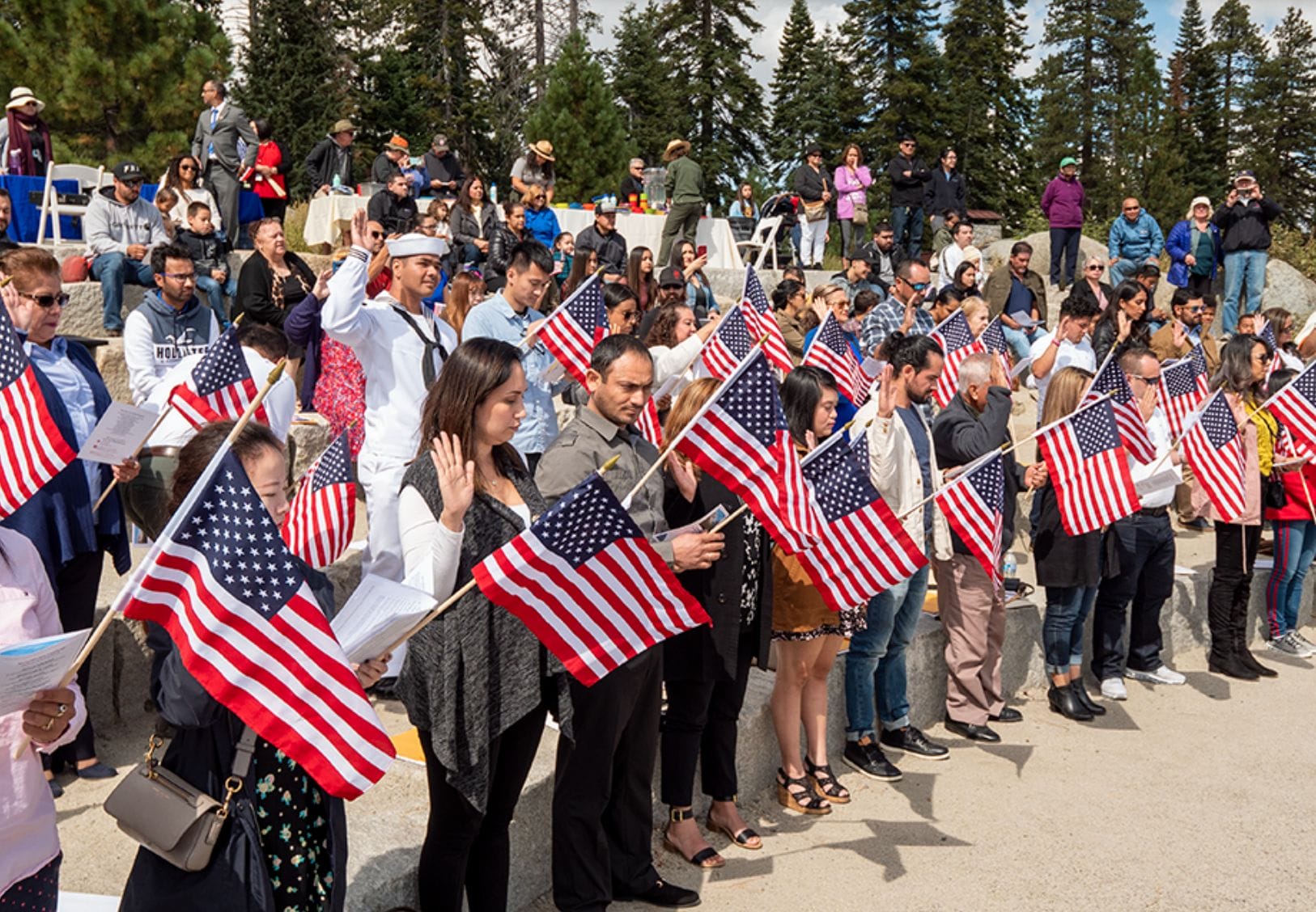 A naturalization oath ceremony outside