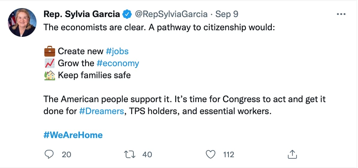 Rep. Sylvia Garcia Tweet