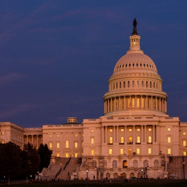 The U.S. Capitol at dusk