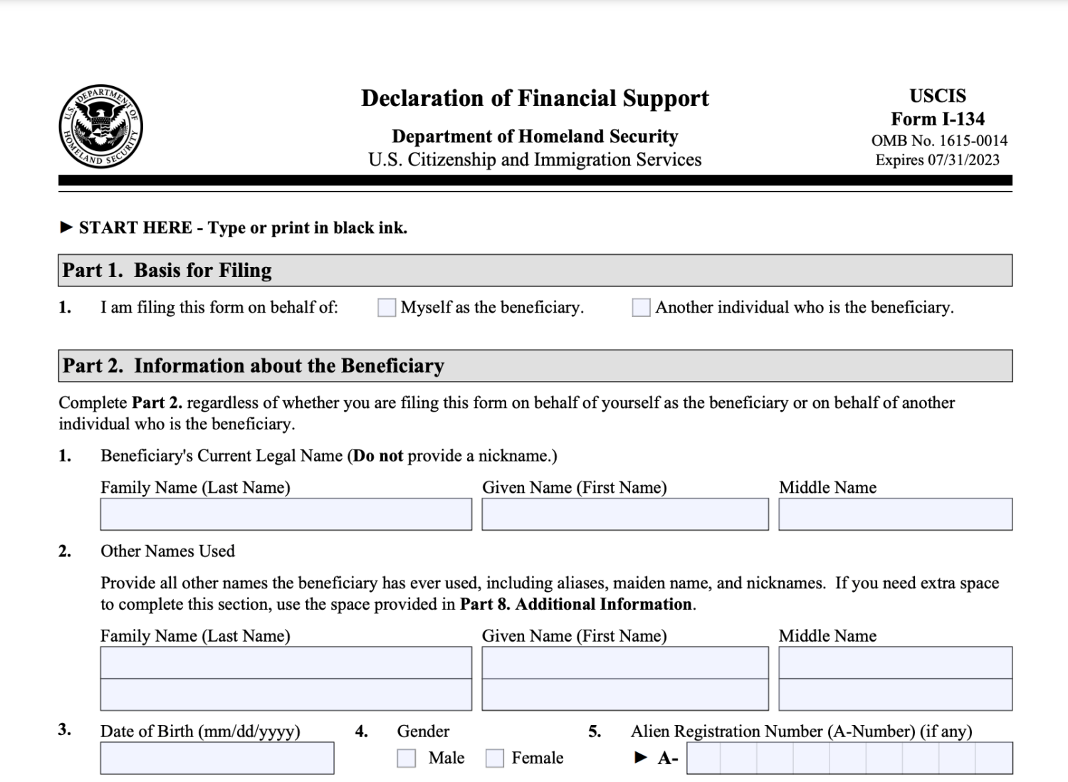 Form I134, Explained Declaration of Financial Support