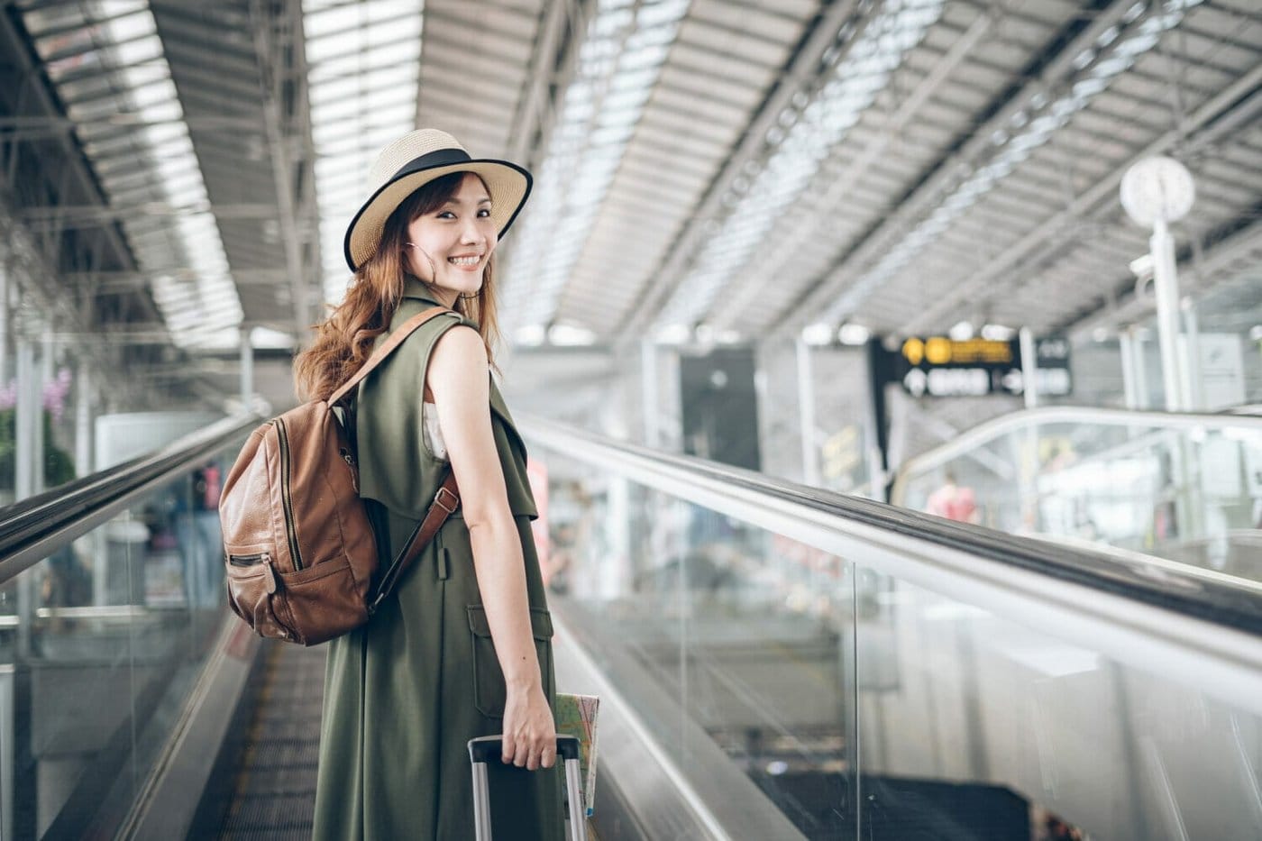 A woman on a US travel visa at the airport