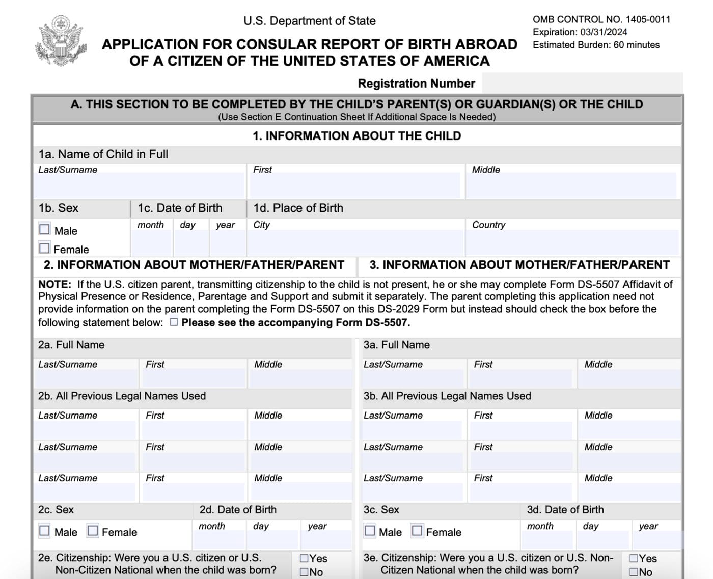 Sample DS-2029 Consular Report of Birth Abroad (CRBA)