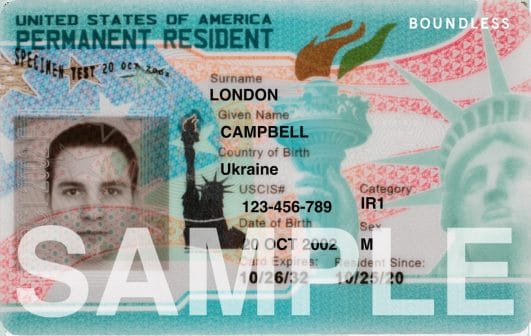 Sample green card with new design from 2024