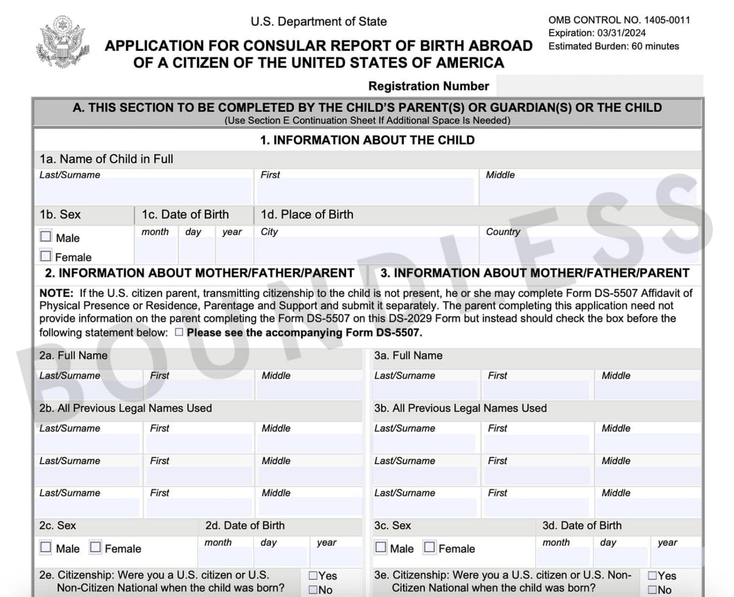 Sample DS-2029 Consular Report of Birth Abroad (CRBA)