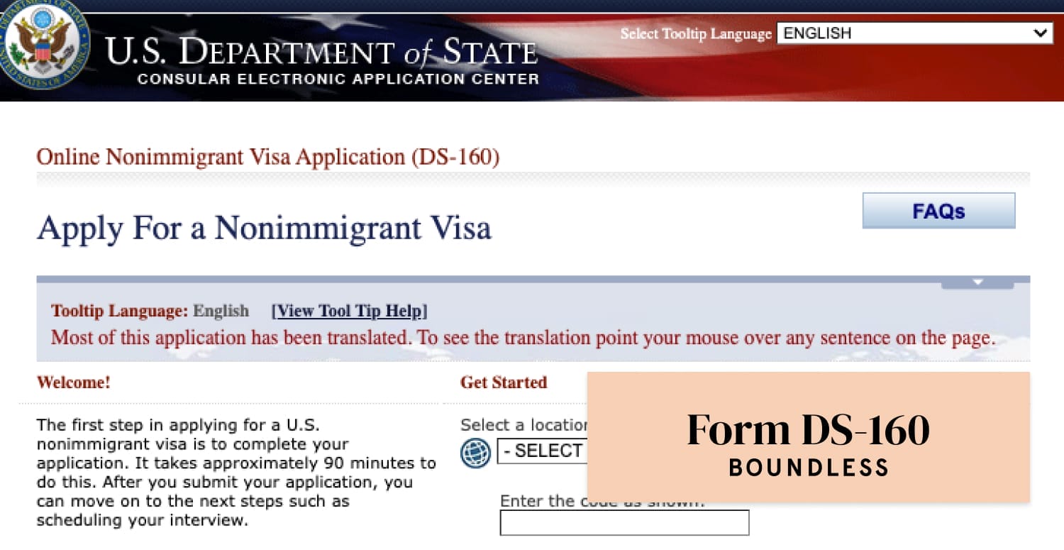 ds 160 tourist visa type
